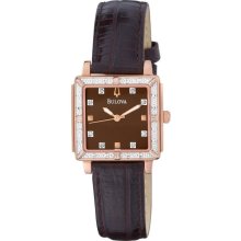 Bulova Leather Diamond Ladies Watch 98R134