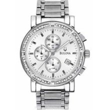 Bulova Mens 24 Diamond Chronograph - Silver Dial - Date - Stainless