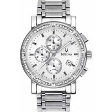 Bulova Mens 24 Diamond Chronograph Silver Dial Date 96E03