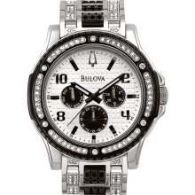 Bulova Men's Crystal Stainless Steel Sport Day Date Silver Tone Grid Patterned Dial 98C005