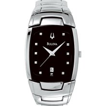 Bulova Men's Stainless Steel Black Dial Dress Watch 96G46