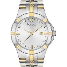 Bulova Men's Two Tone Stainless Steel Diamonds Silver DIal 98D115