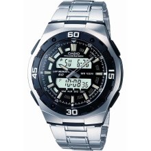 Casio AQ164WD-1A Men's Ana-Digi Black Dial Silver Tone Stainless Steel