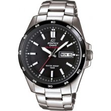 Casio Edifice Men's Quartz Watch With Black Dial Analogue Display And Silver Stainless Steel Bracelet Efr-100Sb-1Avef