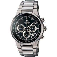 Casio EF544D-1A Stainless Steel Edifice Black Dial Diamonds Analo ...