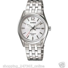 Casio Ltp Dial Silver Color Crown Watch 1 Yr Warranty