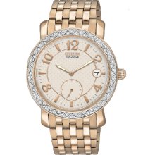 Citizen DRIVE TTG 2.0 Ladies Crystal Watch Ivory Dial Rose EV1013-56A