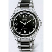 Citizen Eco Drive Ceramic Watch With 8 Diamonds & Black Dial