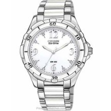 Citizen Eco-Drive Ladies 8 Diamond Watch Stainless w/ White EM0030-59A