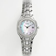 Citizen Eco-Drive Stainless Steel Diamond Accent And Mother-Of-Pearl