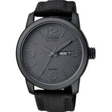 Citizen Men's Black Anodized Eco-Drive Black Dial Black Canvas Strap BM8475-00F