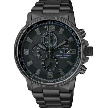 Citizen Men's Black Stainless Steel NightHawk Eco-Drive Chronograph Black Dial CA0295-58E