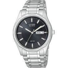 Citizen Mens Eco-Drive Black Dial Silver Toned Watch