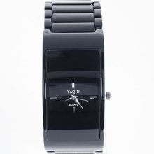 ^%concise Rectangle Dial Black Stainless Steel Boy's Women's Dynamic Band Watch