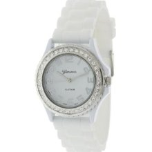 Crystal Accented White Rubber Band Watch