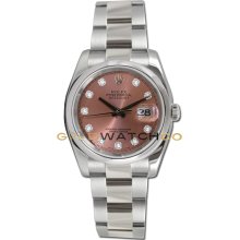 Datejust 116200 Steel Oyster Smooth Bezel Salmon Diamond Dial