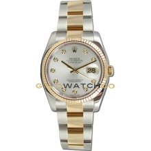 Datejust 116233 Steel Gold Oyster Fluted Silver Diamond Dial