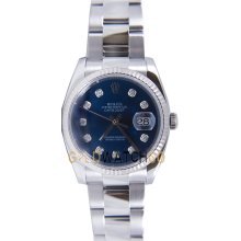 Datejust 116234 Steel Oyster Band Fluted Bezel Blue Diamond Dial