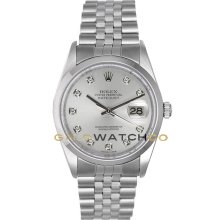 Datejust 16200 Jubilee Band Smooth Bezel Silver Diamond Dial