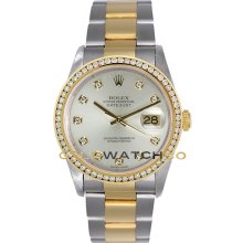 Datejust 16233 Steel & Gold Oyster Silver Diamond Dial & Bezel