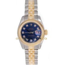 Datejust 179163 Steel Gold Jubilee Band Smooth Blue Diamond Dial