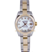 Datejust 179173 Steel Gold Oyster Fluted White Diamond Dial