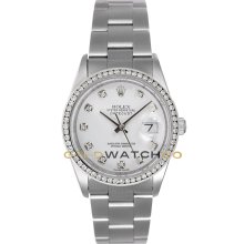 Datejust Steel 16200 Oyster Band White Diamond Dial & Bezel