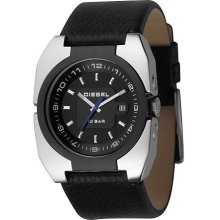 Diesel DZ1149 Men's Black Leather Band Blue Hands Watch