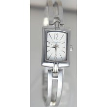 Eddie Bauer Women's Silver Tone Brushed White Dial Watch