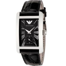 Emporio Armani Women's Classic Black Dial Black Embossed Leather