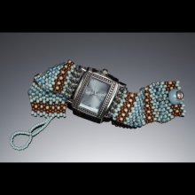 Father Time Tantalizing Turquoise- Free Form Peyote Stitch Beaded Watch Bracelet