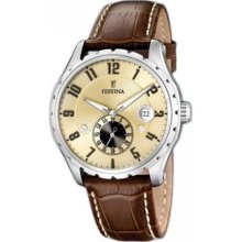 Festina Men's Retro F16486/2 Brown Leather Quartz Watch with Gold ...