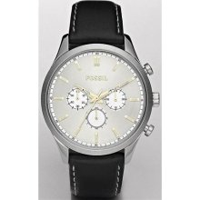 Fossil Leather Strap Chronograph Watch Black FS4630