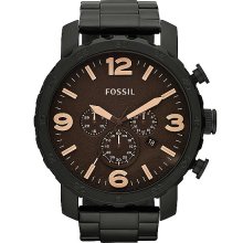 Fossil Nate Amber Dial Watch In Black