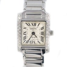 Geneve Custom Made 14 Kt White Gold 58.gr Square Faced .50 Ct Diamond Bezel