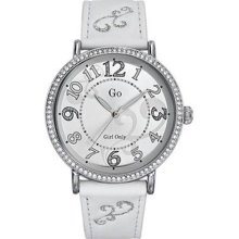 GO White Calfskin Strap Round White Dial Watch ...