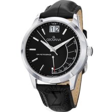 Grovana Watches Men's Retrograde Black Dial Black Leather Black Leath