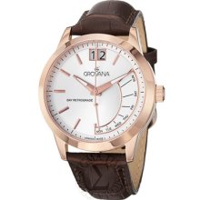 Grovana Watches Men's Retrograde Silver Dial Brown Leather Brown Leat