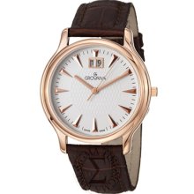 Grovana Watches Men's White Dial Brown Leather Brown Leather White Dia