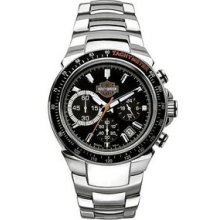 Harley Davidson Men`s Silver Bracelet Chronograph Watch W/ Black Dial