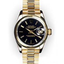 Ladies Black Stick Dial Smooth Bezel Rolex President (1008)