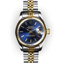 Ladies Two Tone Blue Stick Dial Smooth Bezel Rolex Datejust (989)