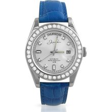 Large Face Watch 3.5 CTW Bezel Blue Leather