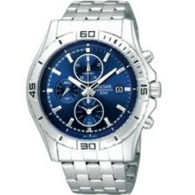 Men`s Pulsar Chronograph Watch W/ Round Blue Face