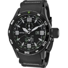 Men's Aviator GMT Black Dial Black IP SS Case Black Polyurethane