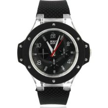 Men's Black And Chrome Analog Face Rubber Strap Sport Watch