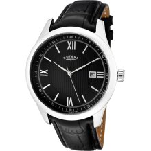 Men's Black Dial Black Genuine Leather