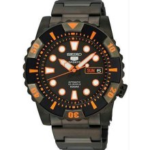 Men's Black Orange Stainless Steel Seiko 5 Sports Automatic