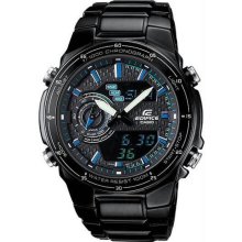 Men's Black Stainless Steel Edifice Black Label EFA Chronograph Analog Digital