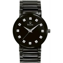 Men's Black Stainless Steel Diamond Quartz